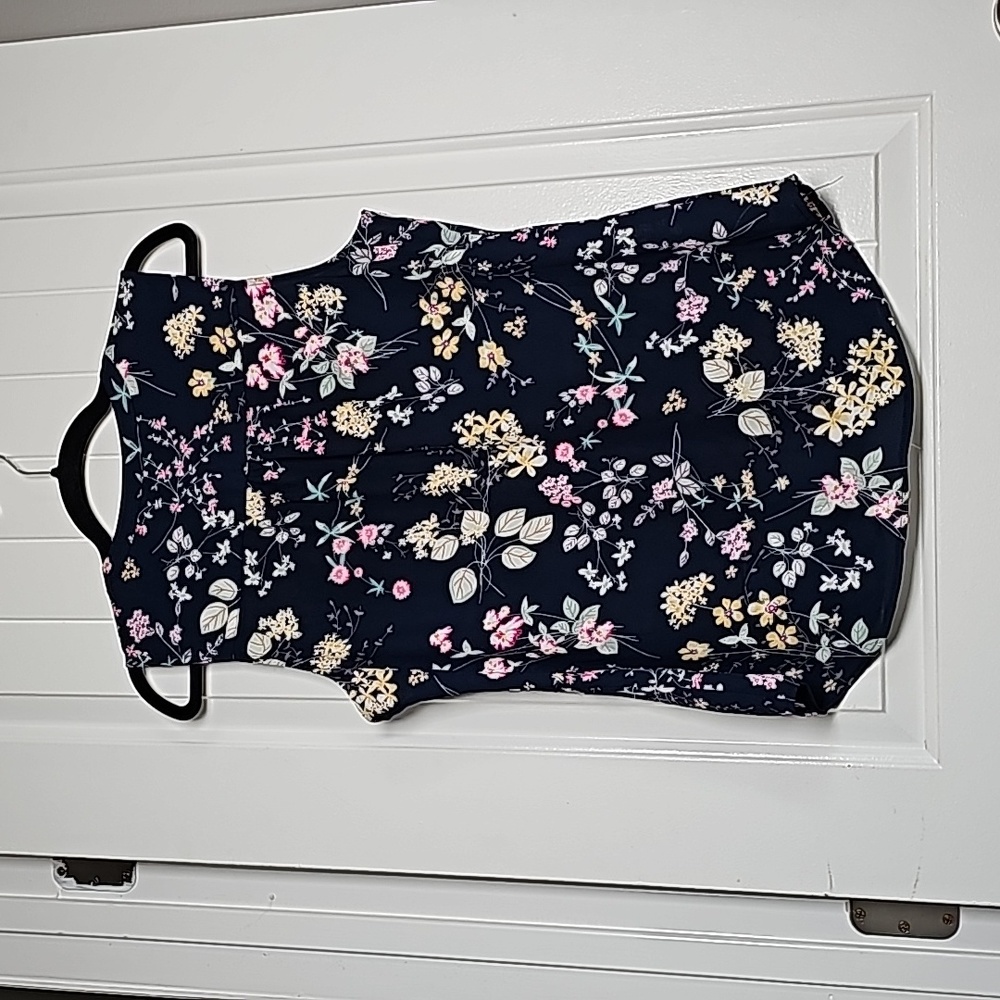 Vintage NY&Co M Soho blouse navy blue/floral button down tank blouse - Picture 9 of 9